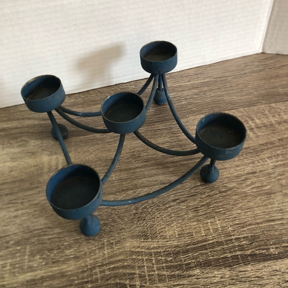 Vtg Blue Metal Tealight Candle Holder
